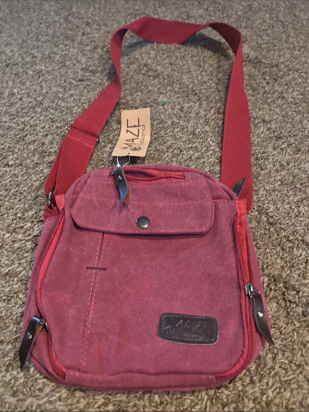 Red Canvas Messenger Bag for Women